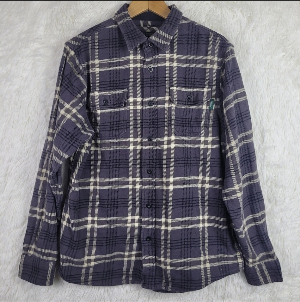 Woolrich Mens L Gray Plaid Heavy Cotton Flannel Shirt Jacket Outdoor Workwear